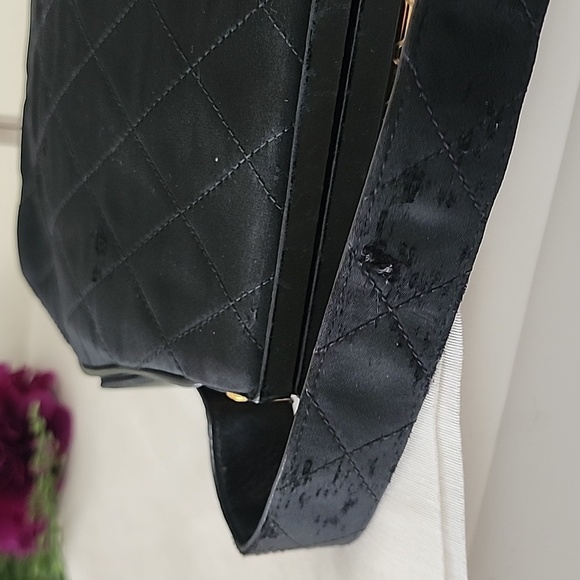 Chanel Vintage Black Quilted Fabric Leather Trim Small Purse Handbag - Picture 7 of 16